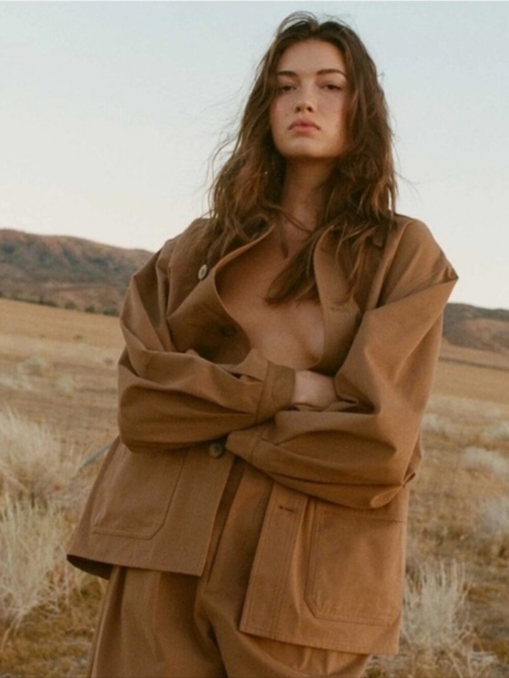 Doen Carmel jacket in cotton twill brown, medium